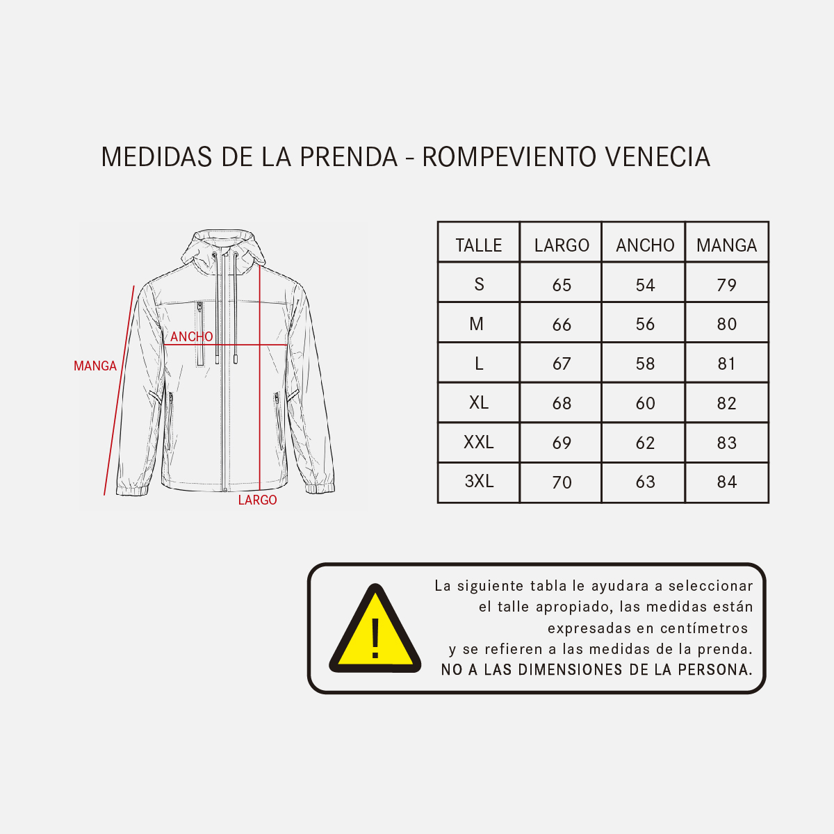 Rompevientos venecia - tabla talles